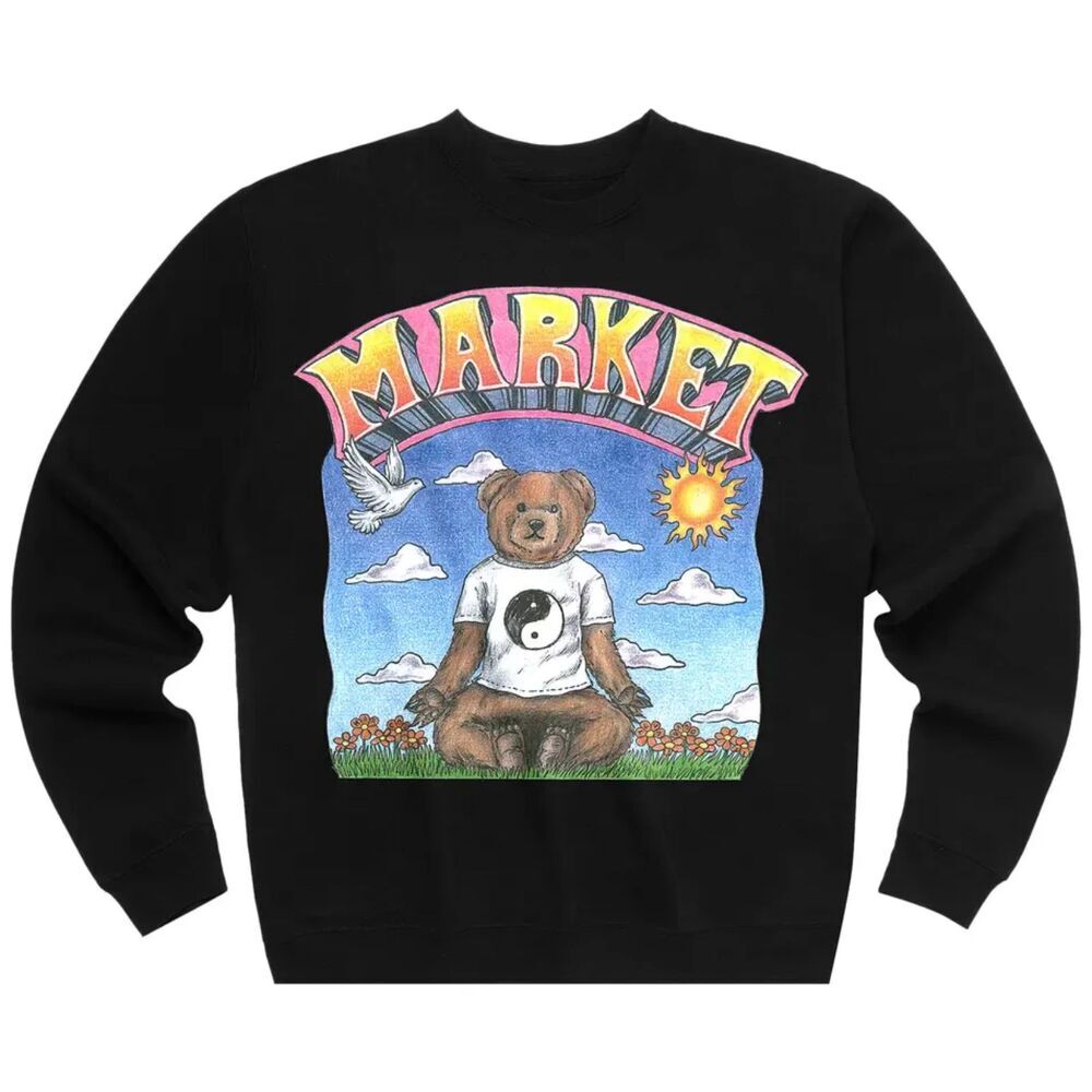 MARKET size medium black namaste bear meditating bear skeleton sweatshirt